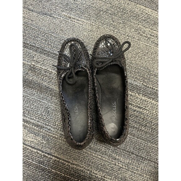 Aerosoles Women’s Black Leather Snake Animal Print Wedge Loafer Bow Pump Size 9 - Picture 2 of 6